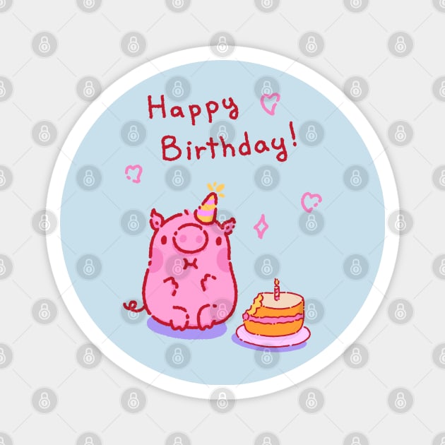 Pig wishes you happy birthday Magnet by Tinyarts